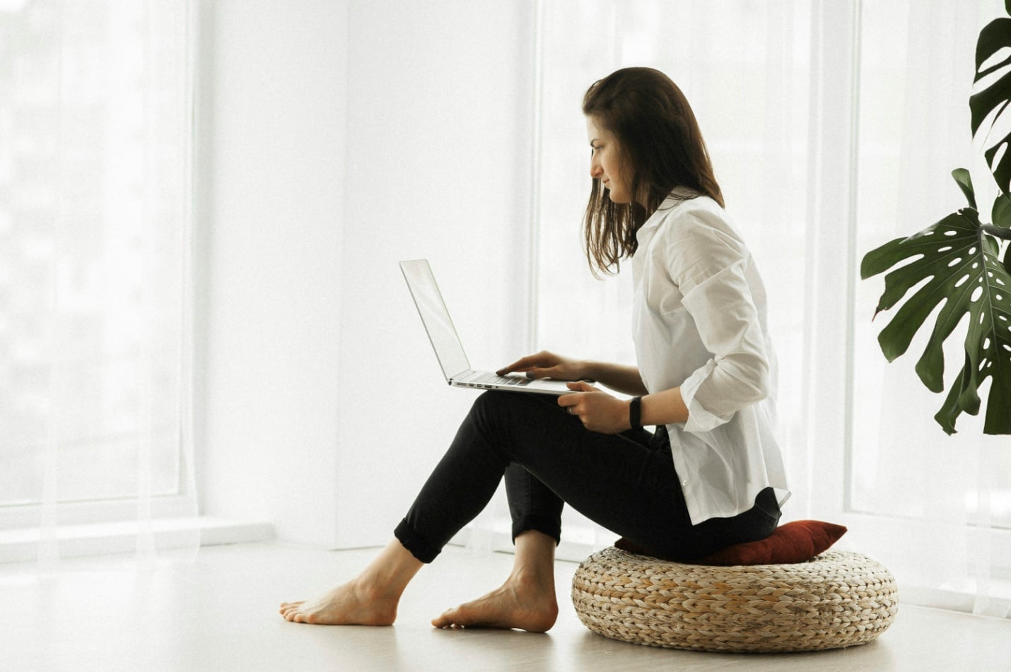 A woman using a laptop